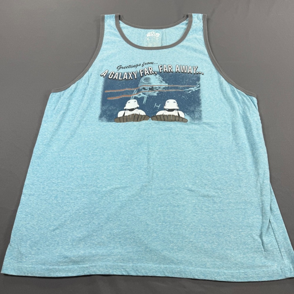Star Wars Mad Engine Mens XL Tank Top Blue Greetings From Galaxy Far Far Away